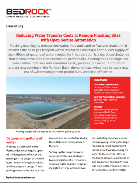Reducing Water Transfer Costs At Remote Fracking Sites With Open Secure Automation